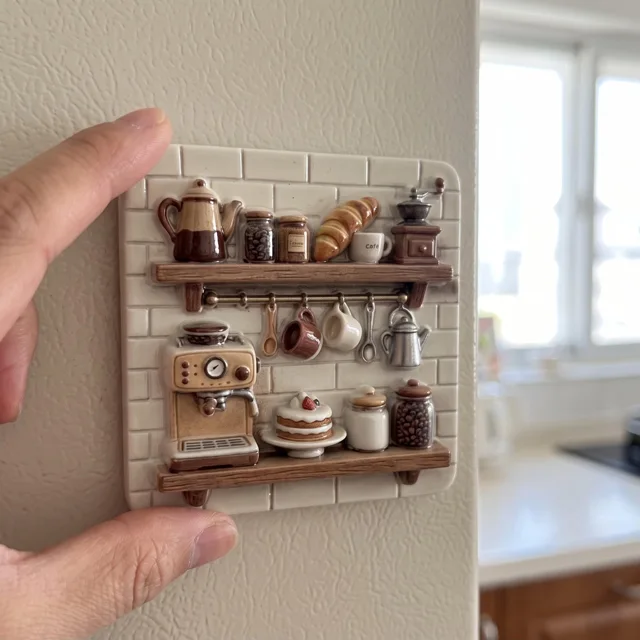 Fridge Magnet, 3D Coffee Shop Shelf Scene, Raised Resin Kitchen Decor — product photo 11