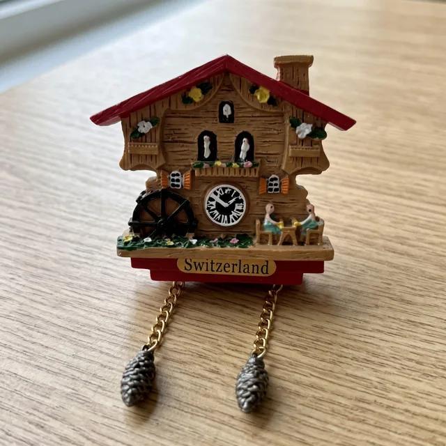 Cuckoo Clock Fridge Magnet: 3D Resin Chalet Souvenir With Hanging Cones — product photo 4
