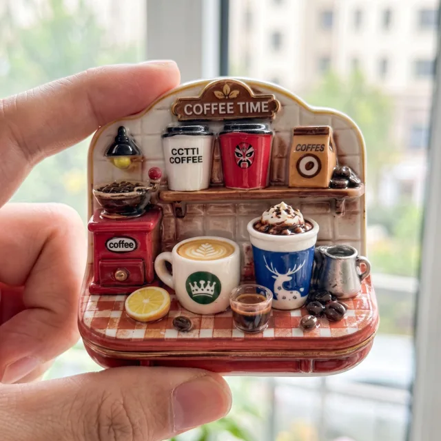Coffee Bar Refrigerator Magnet: 3D Miniature Cafe Station With Cups and Grinder — product photo 7
