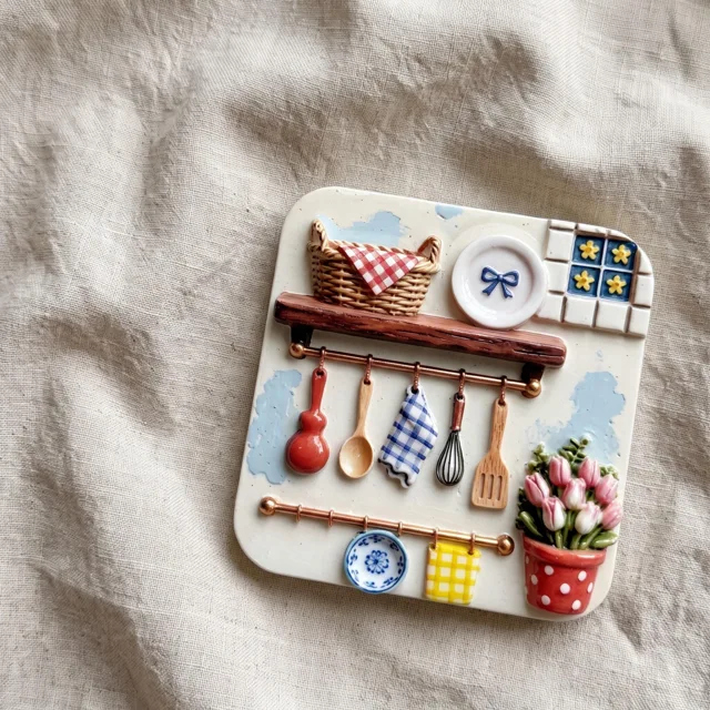 Kitchen Fridge Magnet: Raised Utensil and Tulip Resin Decor — product photo 5