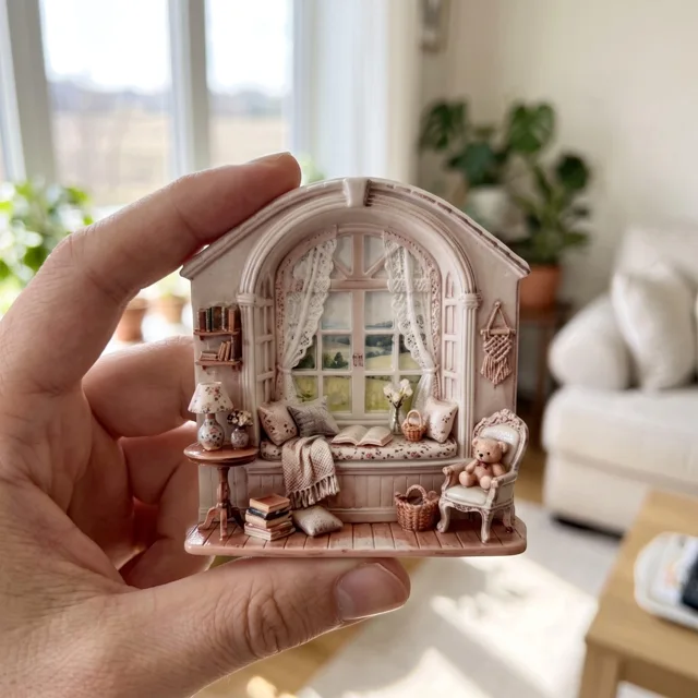 Refrigerator Magnet: 3D Cozy Window Reading Nook Miniature Relief Decor — product photo 3