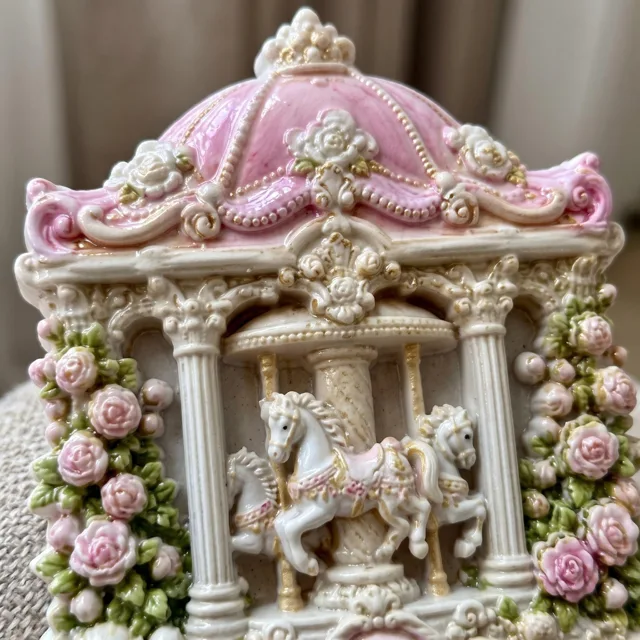 Resin Refrigerator Magnet, Ornate Carousel Horse and Pink Rose Decor — product photo 9