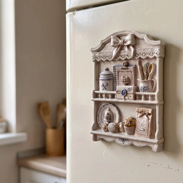 3D Kitchen Hutch Refrigerator Magnet: Resin Miniature Baking Cabinet Decor — product photo 13