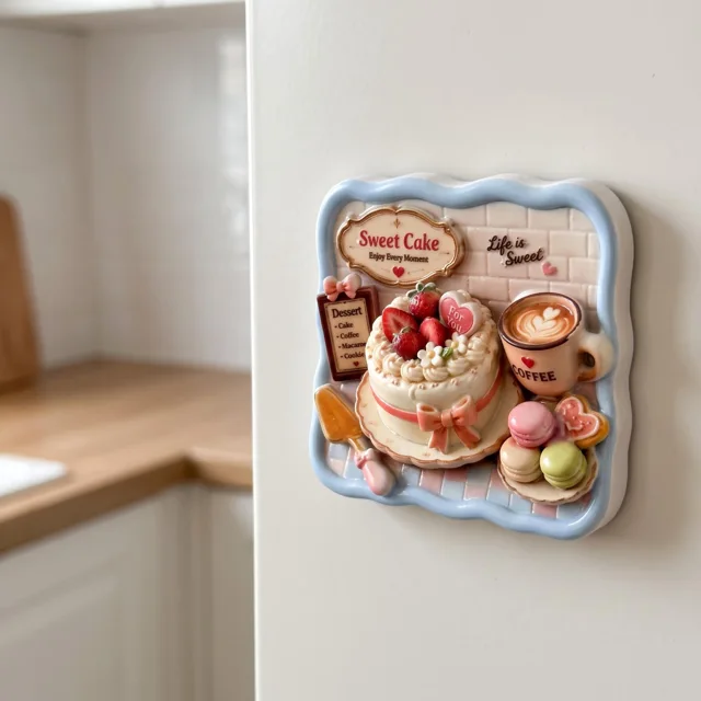 Cake Fridge Magnet: 3D Resin Dessert Coffee Kitchen Decor — product photo 12