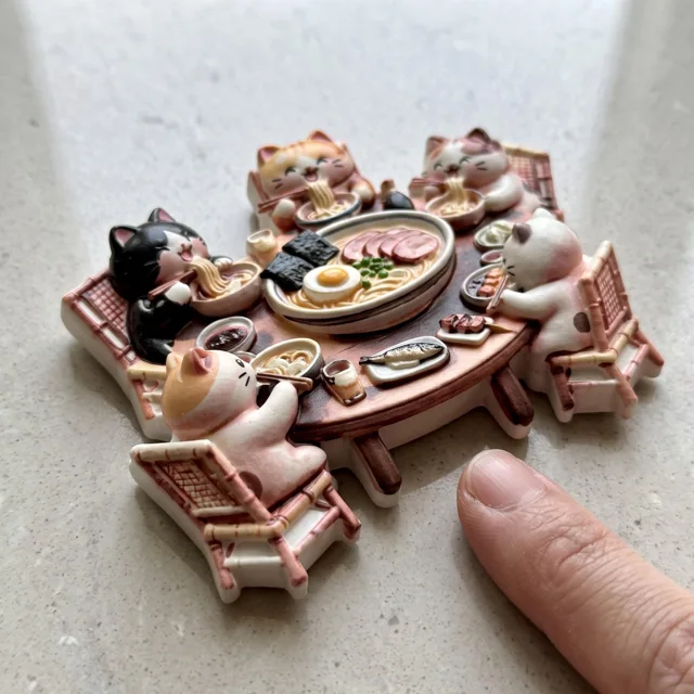Fridge Magnet: Cat Noodle Table Scene, 3D Resin Kitchen Decor — product photo 10