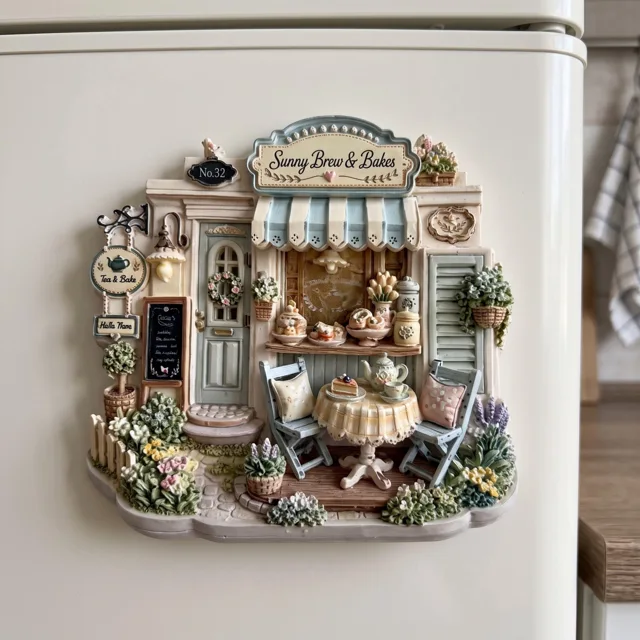 Refrigerator Magnet, 3D Tea Shop Bakery Scene Resin Decor — product photo 1