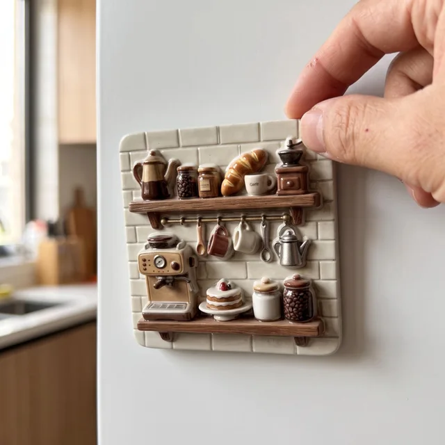 Fridge Magnet, 3D Coffee Shop Shelf Scene, Raised Resin Kitchen Decor — product photo 9