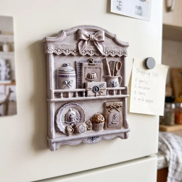 3D Kitchen Hutch Refrigerator Magnet: Resin Miniature Baking Cabinet Decor — product photo 4