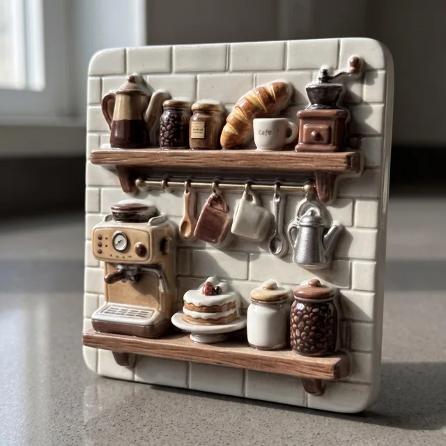 Fridge Magnet, 3D Coffee Shop Shelf Scene, Raised Resin Kitchen Decor — product photo 8