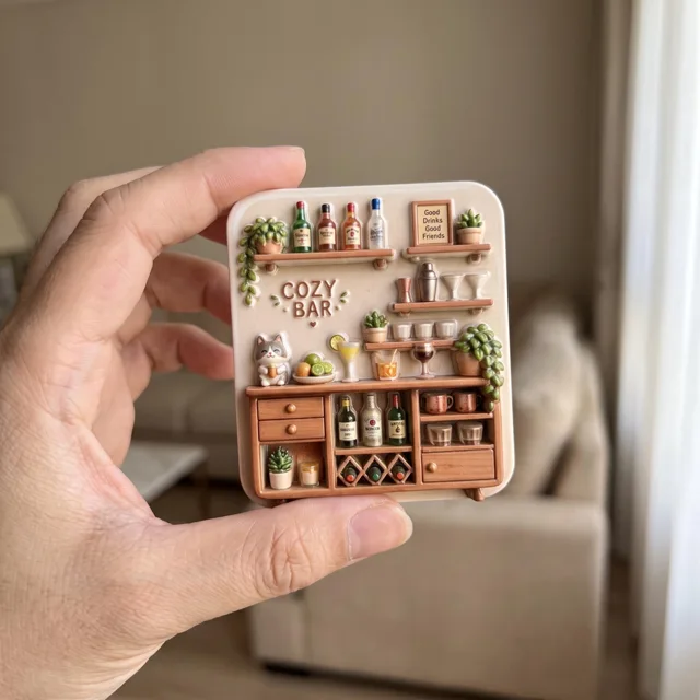 Bar Scene Fridge Magnet, 3D Resin Miniature Beverage Shelf Decor — product photo 1