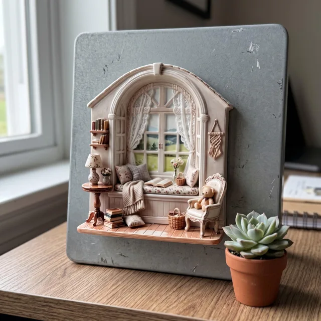 Refrigerator Magnet: 3D Cozy Window Reading Nook Miniature Relief Decor — product photo 11