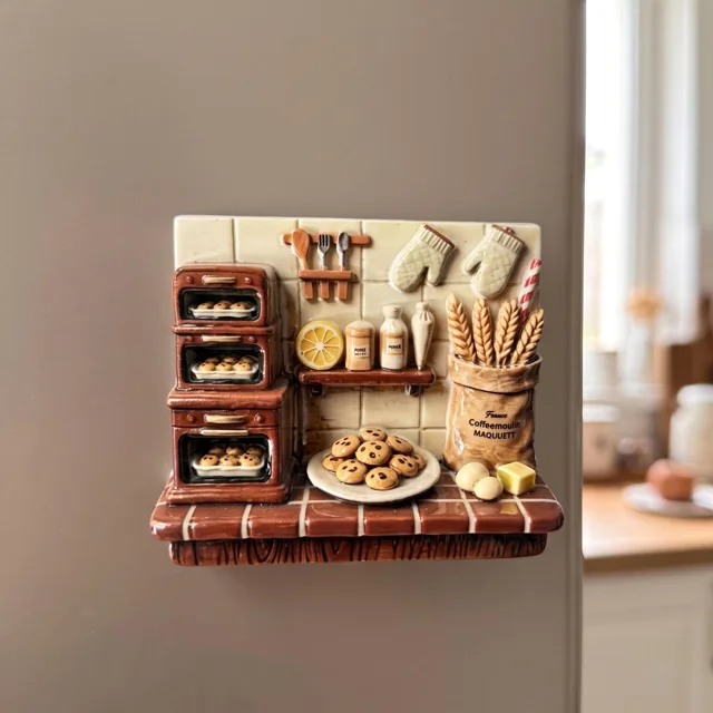 Refrigerator Magnet: 3D Resin Relief Miniature Kitchen Baking Scene — product photo 1