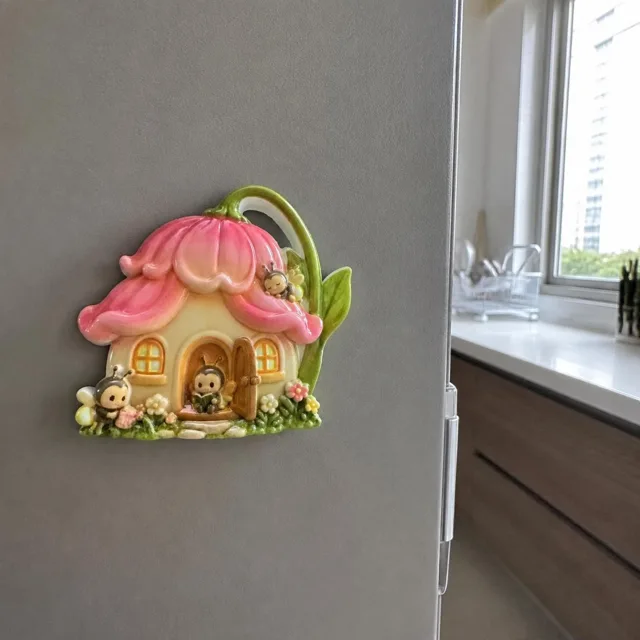 3D Flower House Magnet: Whimsical Fairy Cottage Resin Miniature (7x8cm) — product photo 5