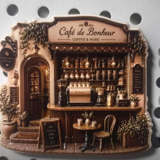 3D Relief Coffee Shop Fridge Magnet, Ornate Cafe Kitchen Decor — product photo 5