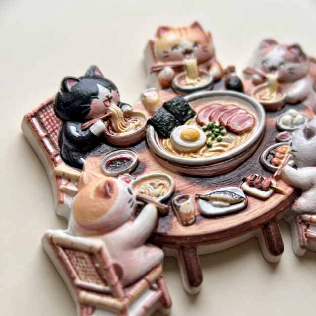 Fridge Magnet: Cat Noodle Table Scene, 3D Resin Kitchen Decor — product photo 6