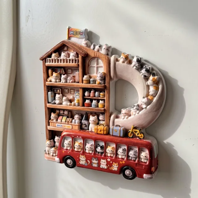 3D Cat Bus Fridge Magnet, Resin Miniature Shelf Scene Decor — product photo 7