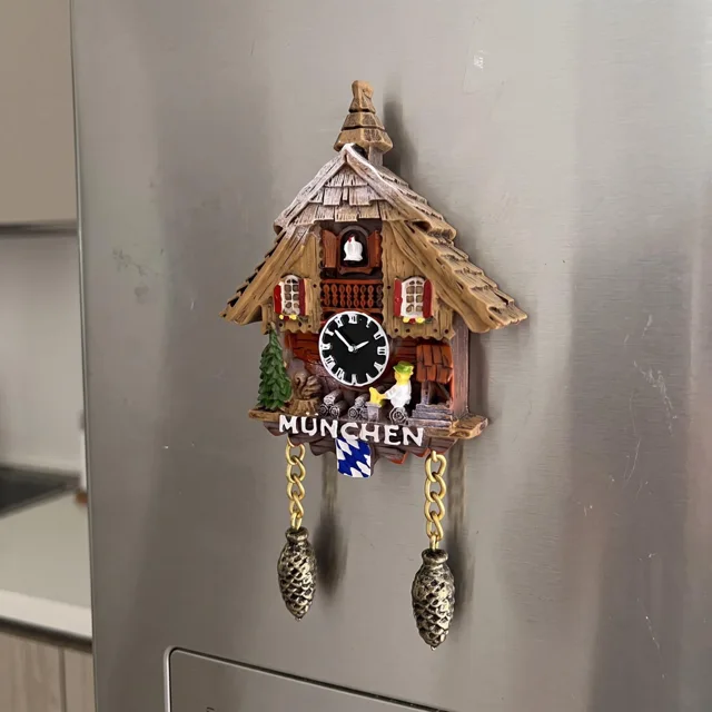 Resin Fridge Magnet: Rustic Chalet Clock With Dangling Pinecone Charms — product photo 5