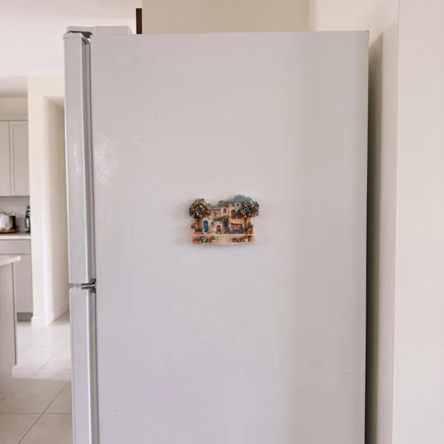 Mediterranean Village Fridge Magnet, Resin Cottage Scene with Fruit Trees and Potted Plants — product photo 7