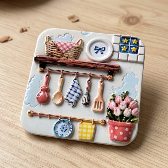 Kitchen Fridge Magnet: Raised Utensil and Tulip Resin Decor — product photo 8