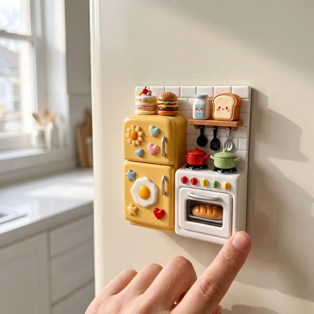 Kitchen Fridge Magnet: Raised Miniature Stove and Refrigerator Scene — product photo 10