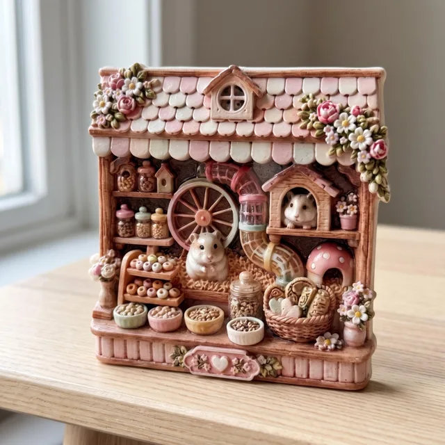 Fridge Magnet, Hamster House Miniature, Pink Floral Resin Decor — product photo 3