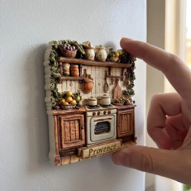 Refrigerator Magnet, Resin Rustic Kitchen Scene With Provence Plaque — product photo 6