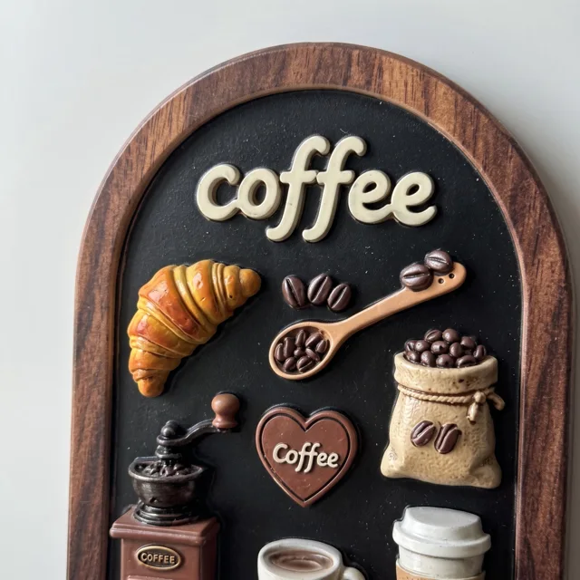 Coffee Fridge Magnet, 3D Relief Cafe Decor With Croissant and Coffee Cup — product photo 4