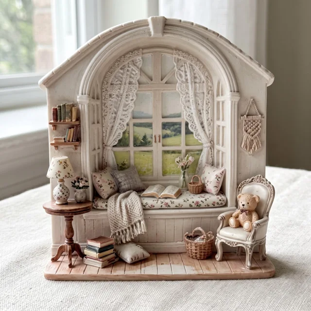 Refrigerator Magnet: 3D Cozy Window Reading Nook Miniature Relief Decor — product photo 1