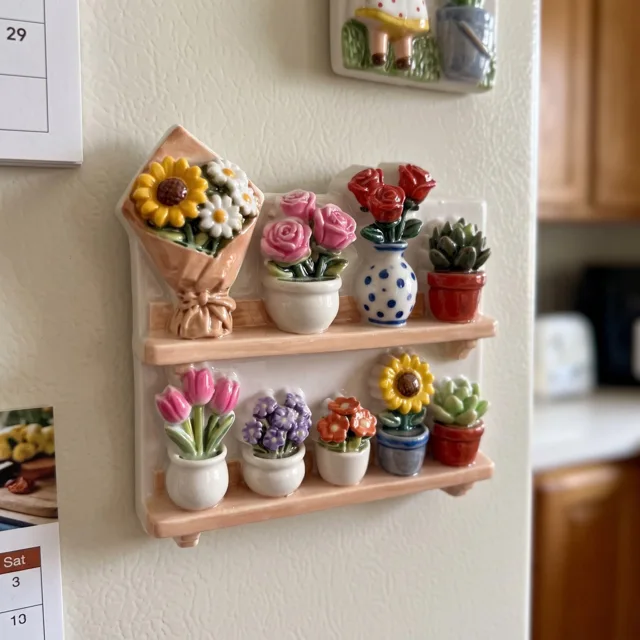 Flower Shelf Fridge Magnet, Colorful Potted Plants Display — product photo 10