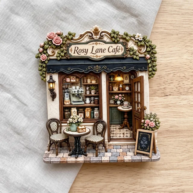 Cafe Fridge Magnet, Raised Resin Coffee Shop Decor — product photo 5