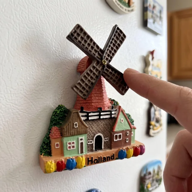 Rotating Windmill Fridge Magnet, Resin Holland Souvenir With Colorful Tulips — product photo 11