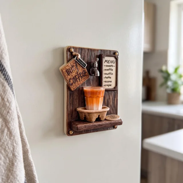 Coffee Shop Wooden Fridge Magnet, Mini Cafe Menu Decor — product photo 10
