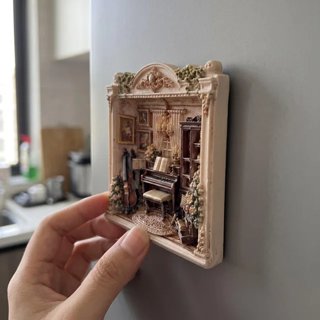 Resin Relief Fridge Magnet, Miniature Music Room Decor with Piano and Violin — product photo 8
