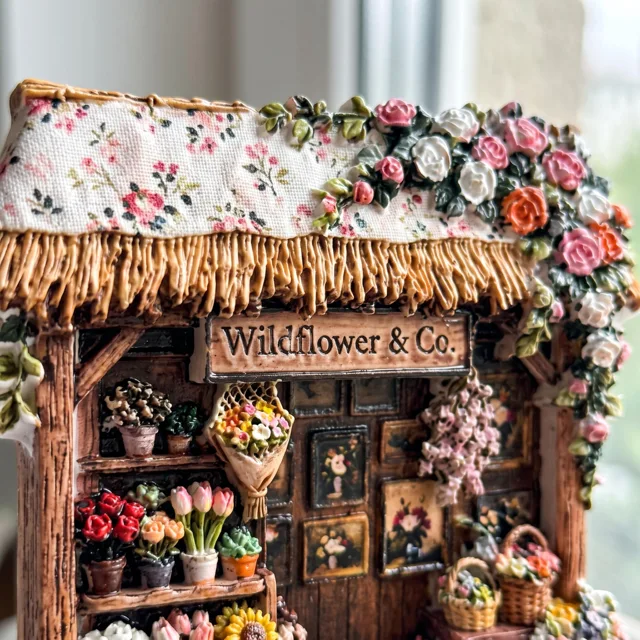 3D Fridge Magnet: Floral Shop Scene, Resin Relief Decor — product photo 10