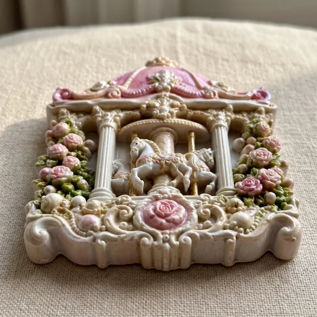 Resin Refrigerator Magnet, Ornate Carousel Horse and Pink Rose Decor — product photo 5