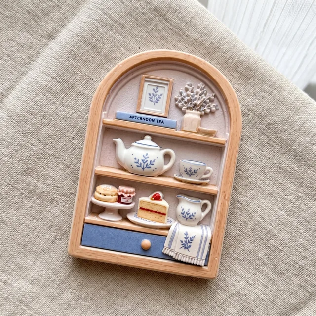 Miniature Tea Shelf Fridge Magnet, Resin Relief Kitchen Decor — product photo 3