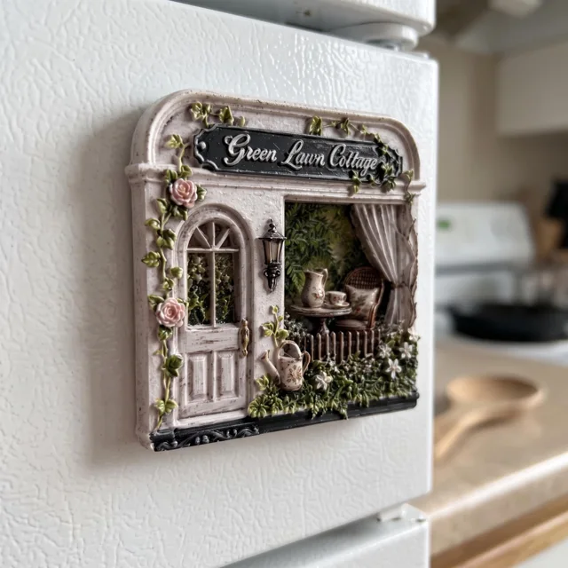 Refrigerator Magnet: 3D Vintage Cottage Door Scene — product photo 2