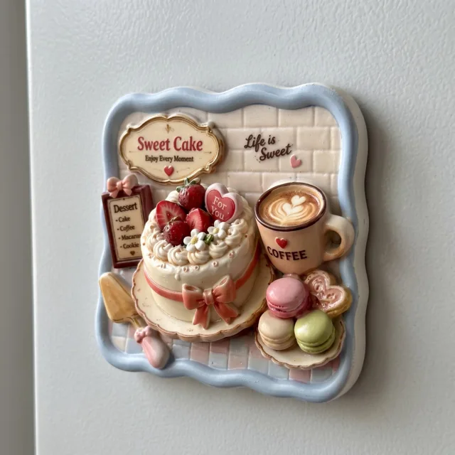 Cake Fridge Magnet: 3D Resin Dessert Coffee Kitchen Decor — product photo 5