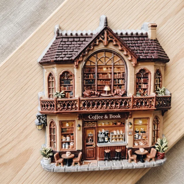 Resin Refrigerator Magnet: Gothic Coffee Shop Facade, 3D Relief Decor — product photo 3