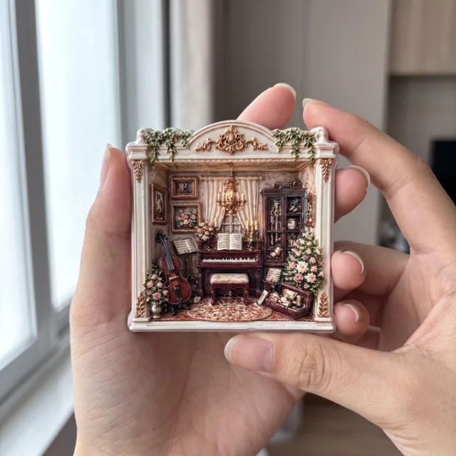 Resin Relief Fridge Magnet, Miniature Music Room Decor with Piano and Violin — product photo 1