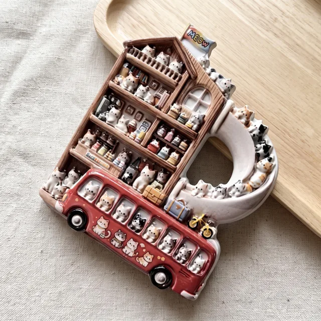 3D Cat Bus Fridge Magnet, Resin Miniature Shelf Scene Decor — product photo 5