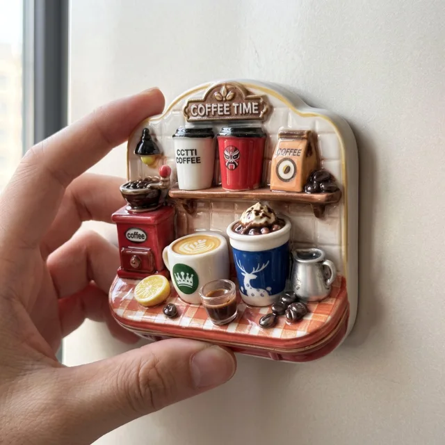 Coffee Bar Refrigerator Magnet: 3D Miniature Cafe Station With Cups and Grinder — product photo 10