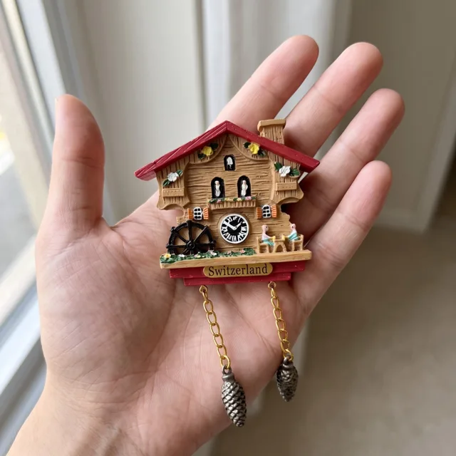 Cuckoo Clock Fridge Magnet: 3D Resin Chalet Souvenir With Hanging Cones — product photo 10