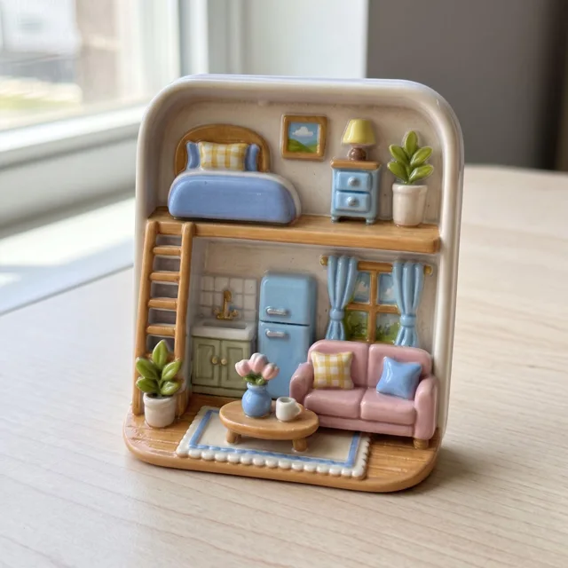 Fridge Magnet Miniature Room Scene With Cozy Home Decor and Plants — product photo 9