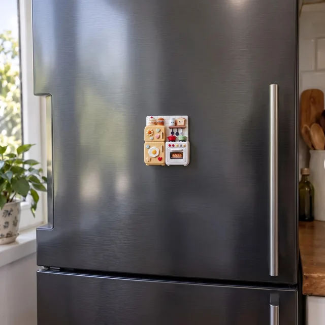 Kitchen Fridge Magnet: Raised Miniature Stove and Refrigerator Scene — product photo 6