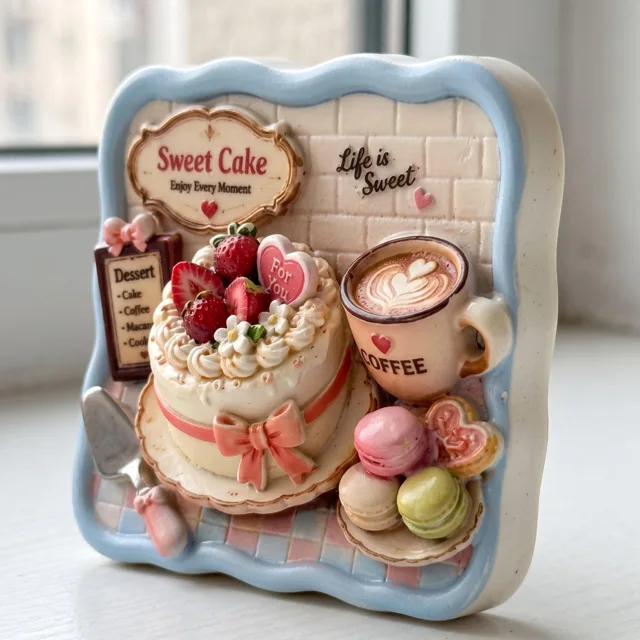 Cake Fridge Magnet: 3D Resin Dessert Coffee Kitchen Decor — product photo 9