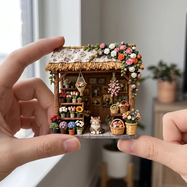3D Fridge Magnet: Floral Shop Scene, Resin Relief Decor — product photo 1