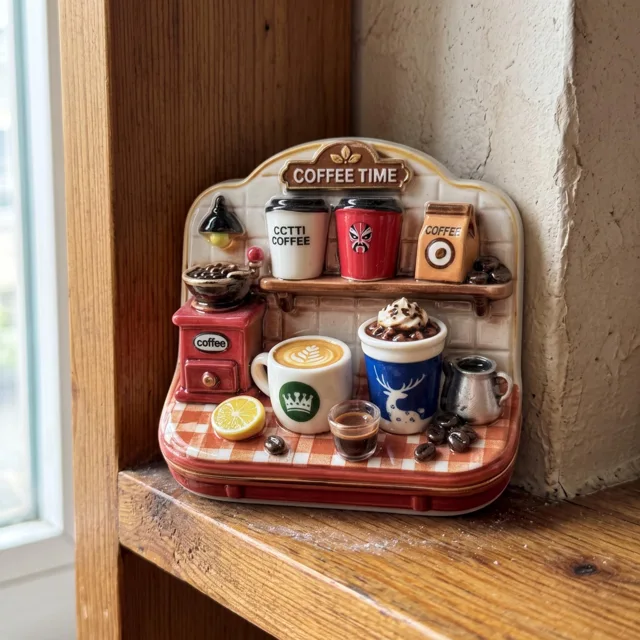 Coffee Bar Refrigerator Magnet: 3D Miniature Cafe Station With Cups and Grinder — product photo 6