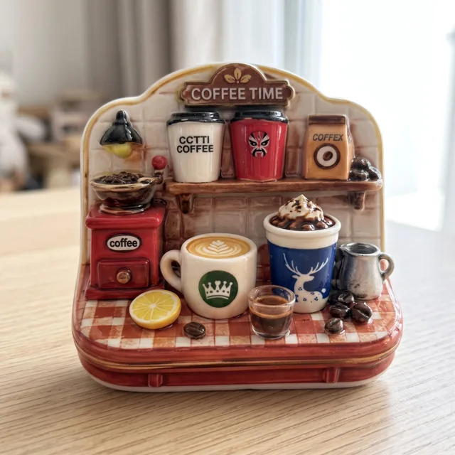 Coffee Bar Refrigerator Magnet: 3D Miniature Cafe Station With Cups and Grinder — product photo 5