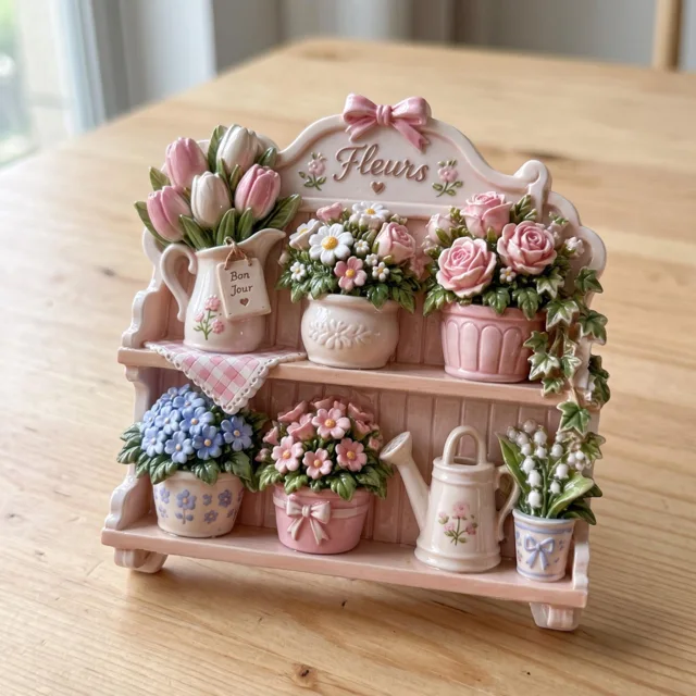 Refrigerator Magnet, Resin Flower Pot Shelf Garden Scene — product photo 4
